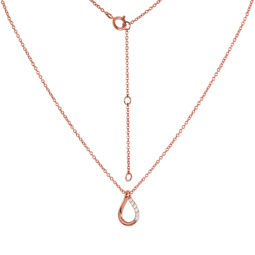 Dainty 14k Rose Gold Diamond Teardrop Necklace 16-18 inch 0.04 cttw
