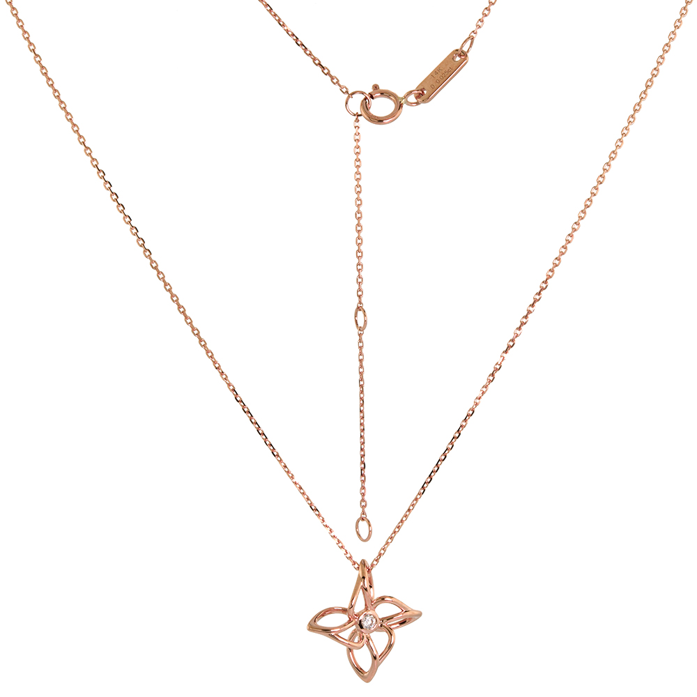 TINY 14K ROSE GOLD DIAMOND FLOWER NECKLACE 16-18 INCH 0.03 CTTW