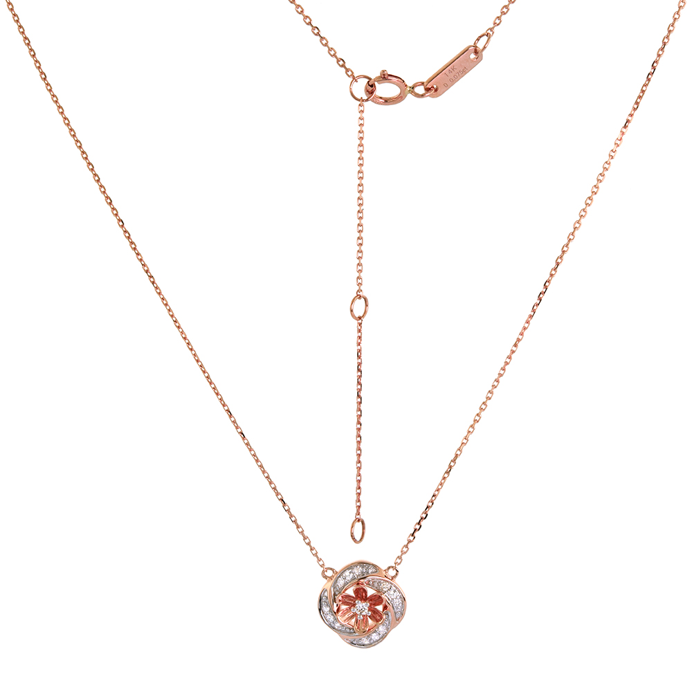 Dainty 14k Gold Diamond 6 Petal Flower Necklace 16-18 inch 0.08 cttw