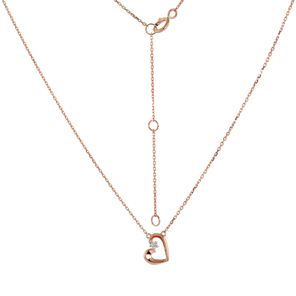 Dainty 14k Rose Gold Diamond Heart Necklace 16-18 inch