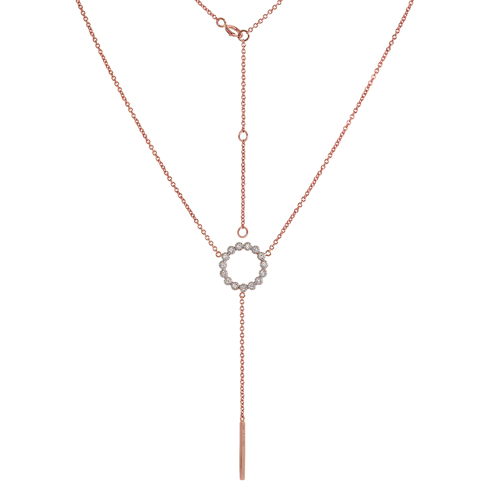 14K ROSE GOLD DIAMOND CIRCLE Y NECKLACE KARMA CIRCLE OF LIFE 16-18 INCH
