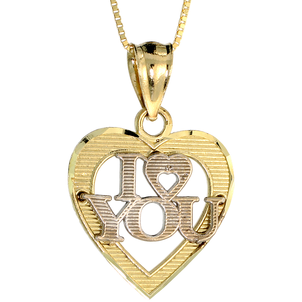 10k Gold Heart I Love You Necklace 2-tone 3/4 high 18 inch