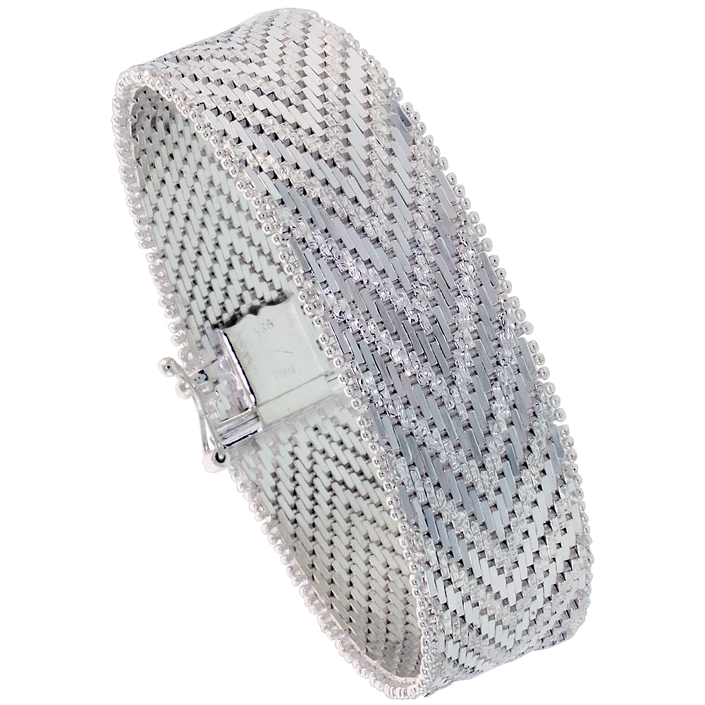 STERLING SILVER ITALIAN RICCIO BRACELET 21-ROW 5/8 INCH WIDE, SIZES 7 - 8