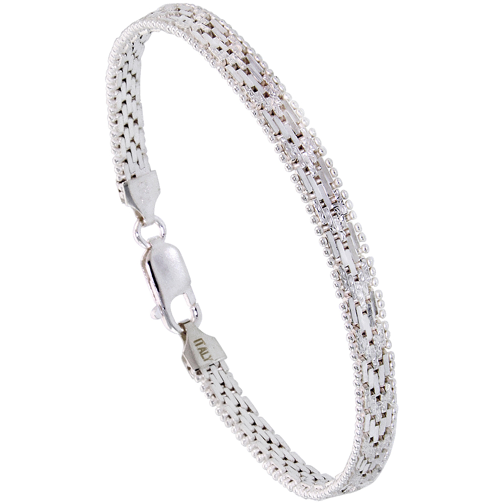 STERLING SILVER ITALIAN RICCIO BRACELET 5-ROW 3/16 INCH WIDE, SIZES 7 - 18