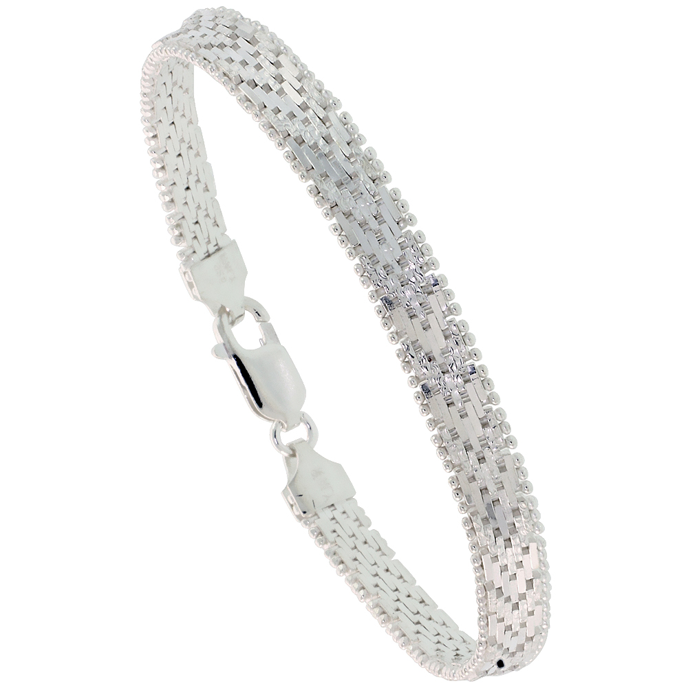 STERLING SILVER ITALIAN RICCIO BRACELET 7-ROW 1/4 INCH WIDE, SIZES 7 - 18