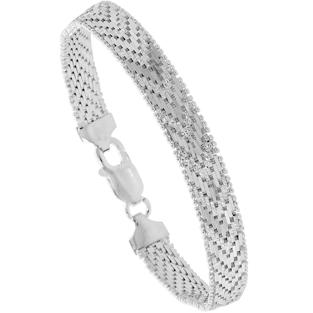 STERLING SILVER ITALIAN RICCIO BRACELET 9-ROW 5/16 INCH WIDE, SIZES 7 - 8