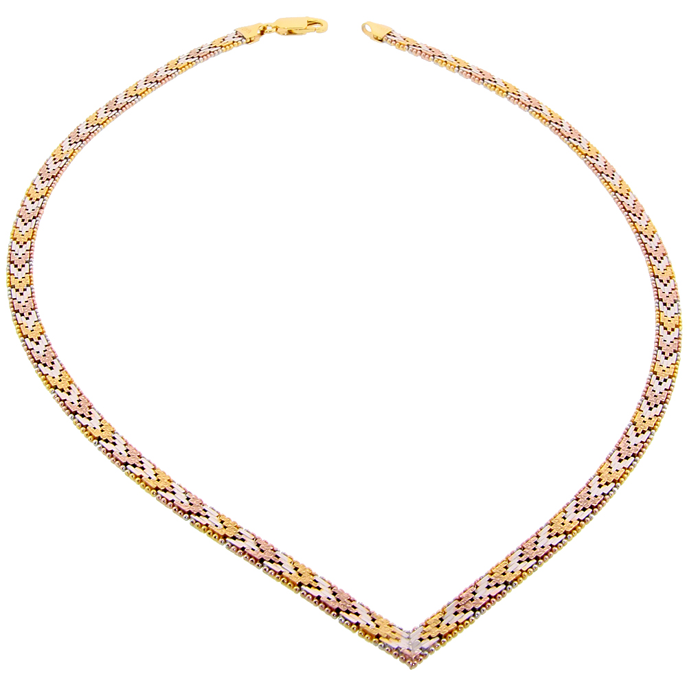 STERLING SILVER ITALIAN TRI-COLOR RICCIO BRACELET 5-ROW 3/16 INCH WIDE, SIZES 7 - 18