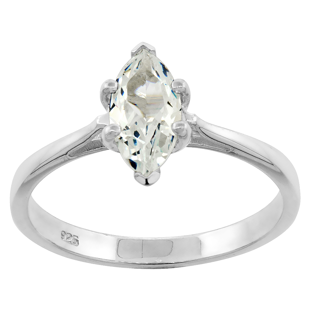 Sterling Silver CZ 10X5mm Marquise Cut Solitaire Engagement Ring for Women 0.85 ct, sizes 6-10