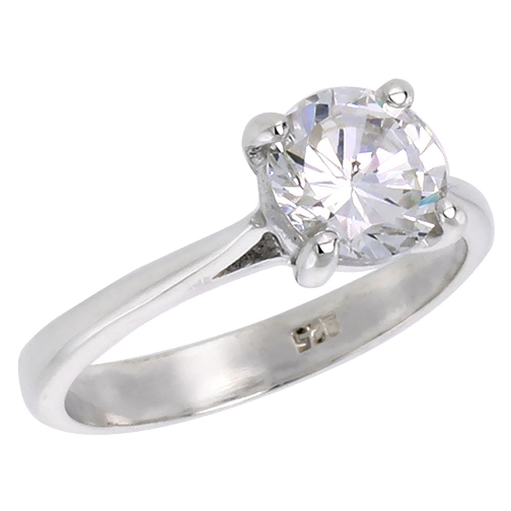 STERLING SILVER CUBIC ZIRCONIA 7MM BRILLIANT CUT SOLITAIRE ENGAGEMENT RING FOR WOMEN 1 1/4 CT SIZES 6-10