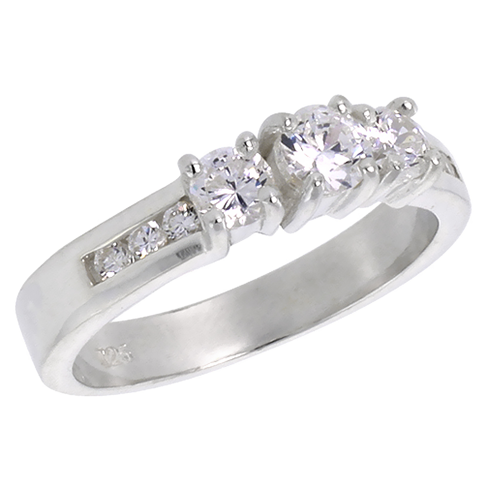 STERLING SILVER CUBIC ZIRCONIA BAND RING BRILLIANT CUT 1/8 INCH WIDE SIZES 6 - 10