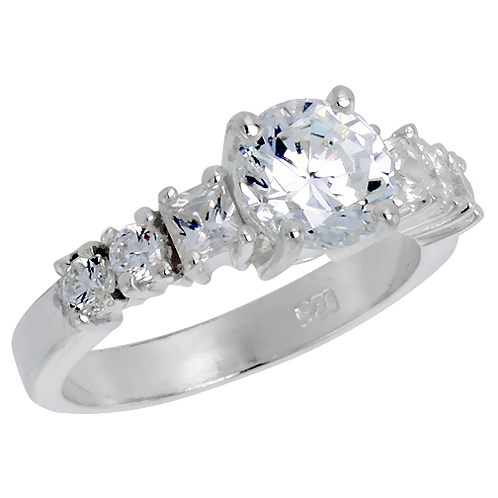 STERLING SILVER CUBIC ZIRCONIA ENGAGEMENT RING BRILLIANT CUT SIZES 6 - 10