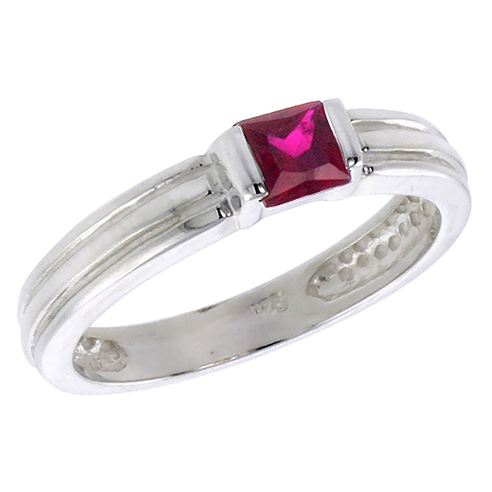 Sterling Silver Ruby Cubic Zirconia Stack Ring Princess Cut 0.40 ct, sizes 6 - 10