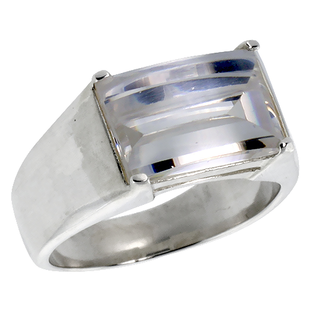Mens Sterling Silver Cubic Zirconia Ring Cabochon Stone, sizes 8 to 13