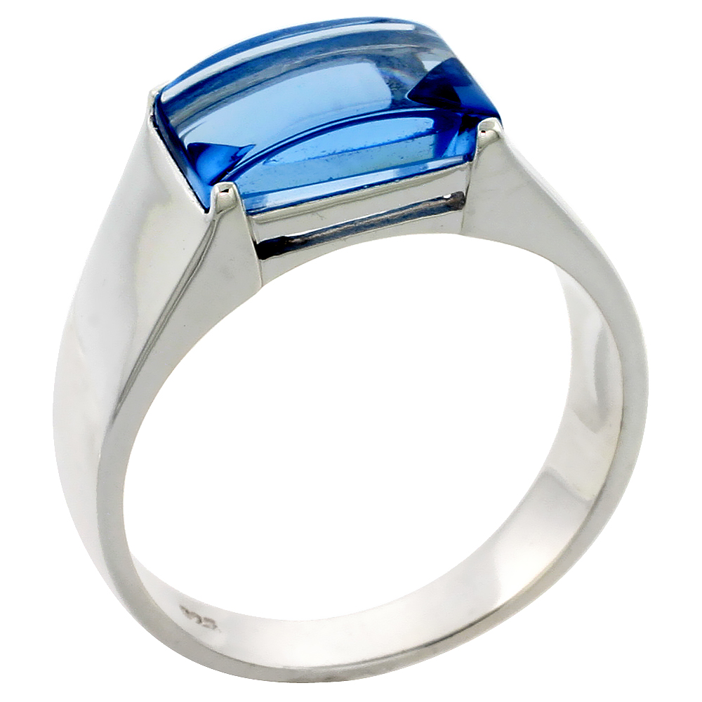 MENS STERLING SILVER BLUE TOPAZ CUBIC ZIRCONIA RING FOR WOMEN CABOCHON STONE SIZES 8 TO 13