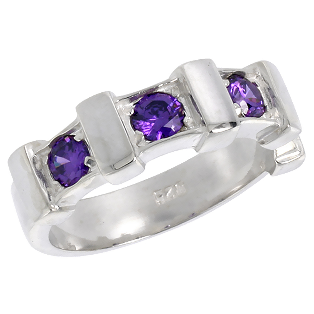 STERLING SILVER AMETHYST CUBIC ZIRCONIA RING FOR WOMEN 4-STONE SIZES 6 - 10