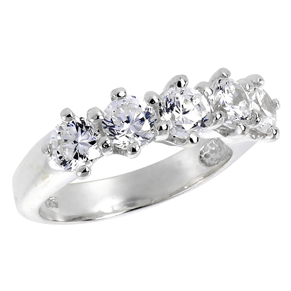 STERLING SILVER CUBIC ZIRCONIA WEDDING BAND BRILLIANT CUT 1/4 INCH SIZES 6 - 10