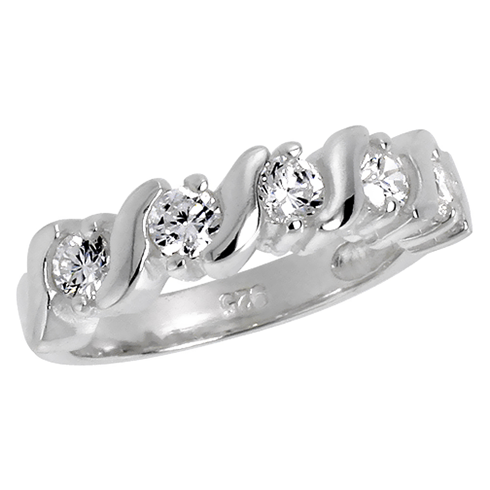 Sterling Silver Swirl Design Wedding Band Brilliant Cut 1/4 inch, sizes 6 - 10