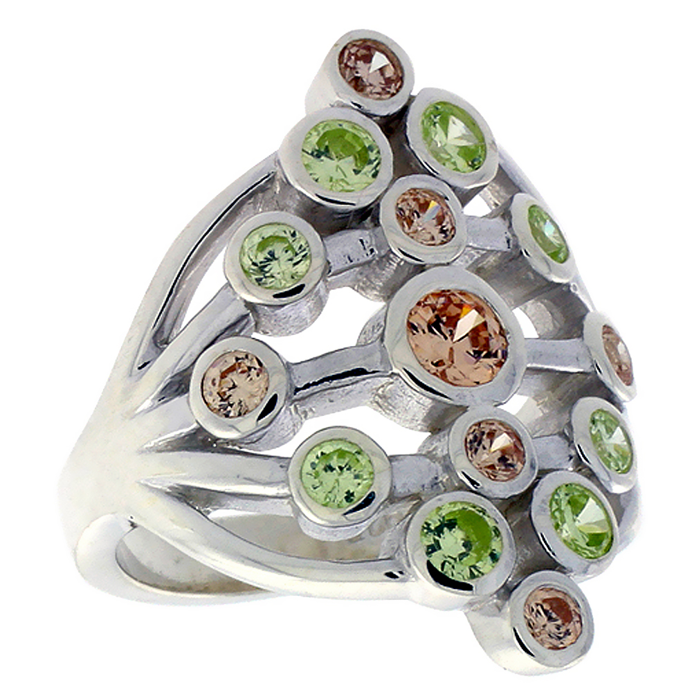 STERLING SILVER LADIES DIAMOND-SHAPED RIGHT HAND RING FOR WOMEN 1 1/8 INCH SIZES 6 - 10