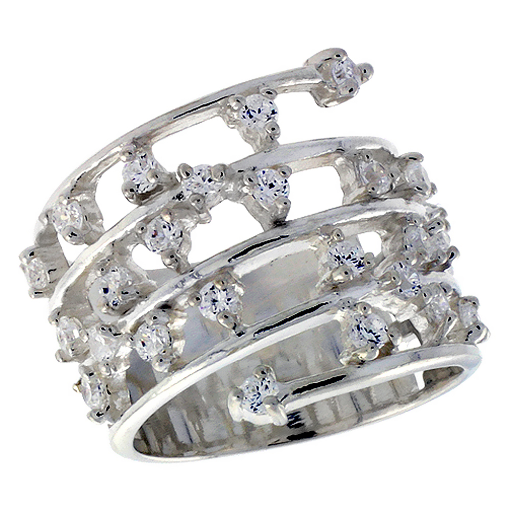 STERLING SILVER LADIES RIGHT HAND RING FOR WOMEN 3/4 INCH SIZES 6 - 10