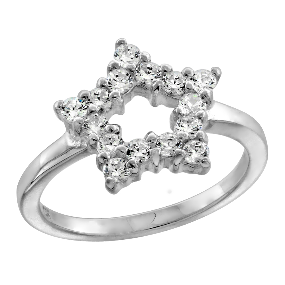 STERLING SILVER LADIES STAR CUT-OUT RING FOR WOMEN 1/2 INCH SIZES 6 - 10