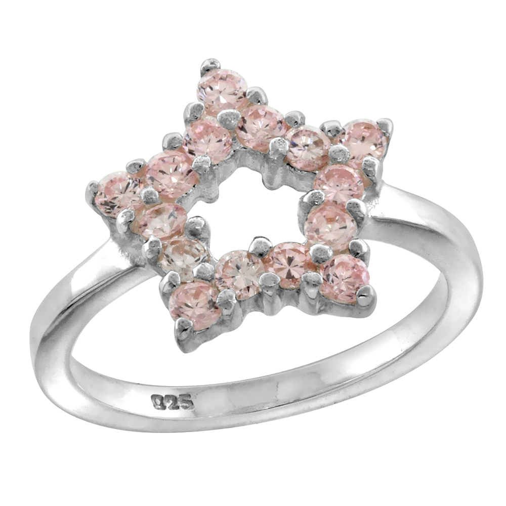 STERLING SILVER LADIES STAR CUT-OUT RING FOR WOMEN 1/2 INCH SIZES 6 - 10