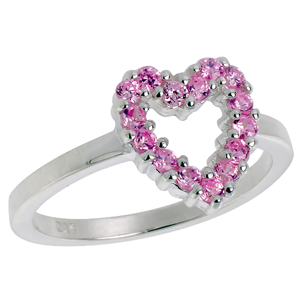 Sterling Silver Ladies Heart Cut-out Ring 1/2 inch, sizes 6 - 10