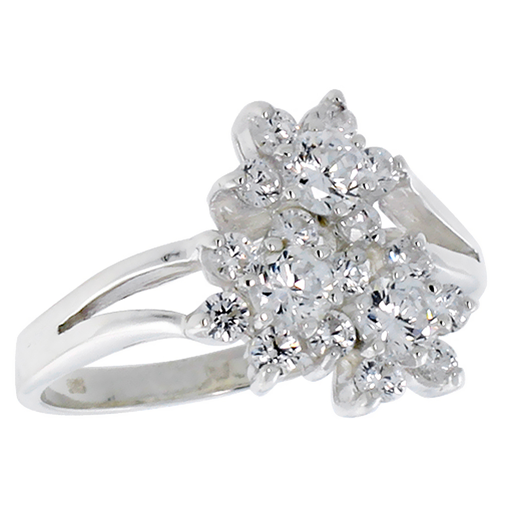 STERLING SILVER THREE FLOWER STONE RING FOR WOMEN 1/2 INCH SIZES 6 - 10