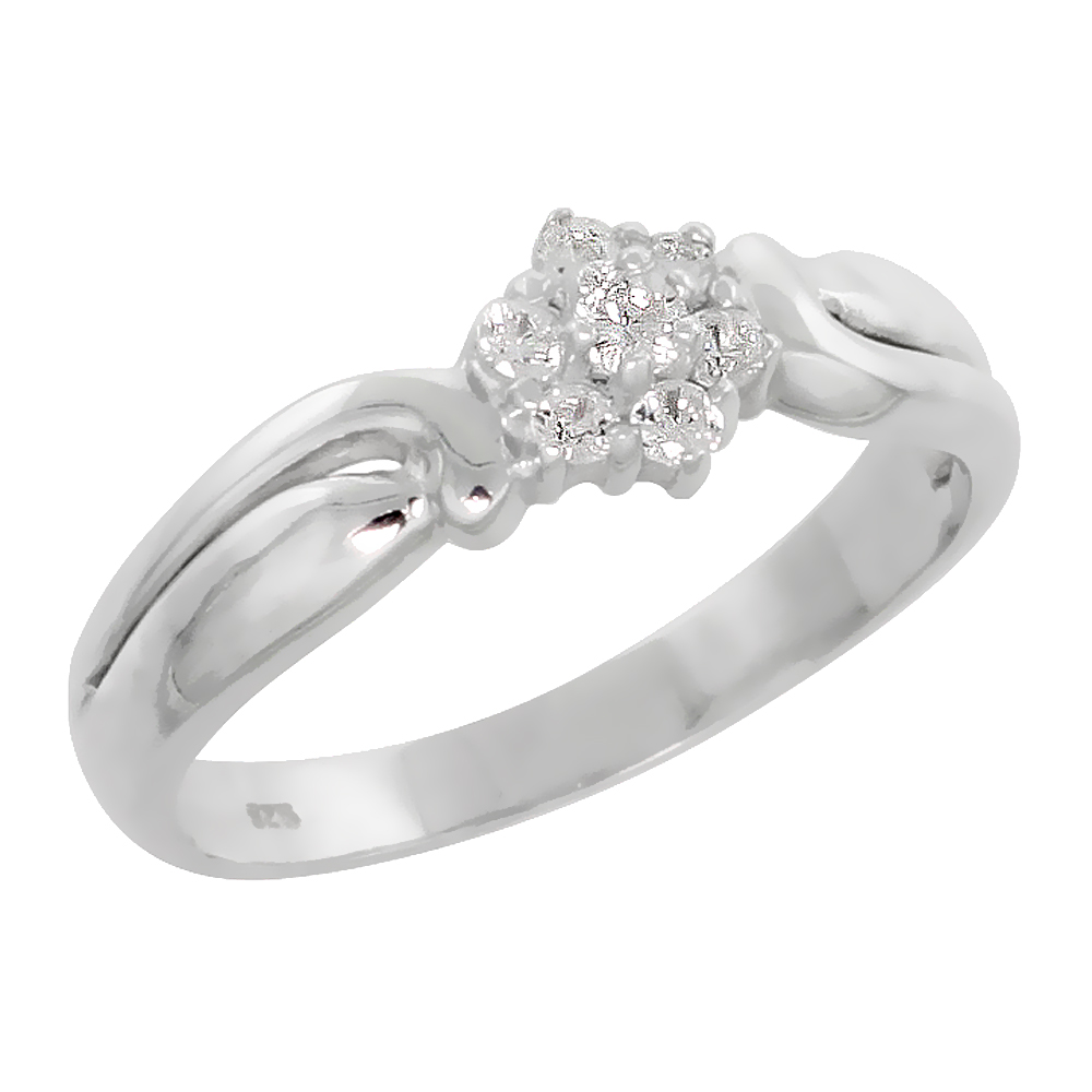 STERLING SILVER FLORAL CLUSTER STONE RING FOR WOMEN 1/4 INCH SIZES 6 - 10