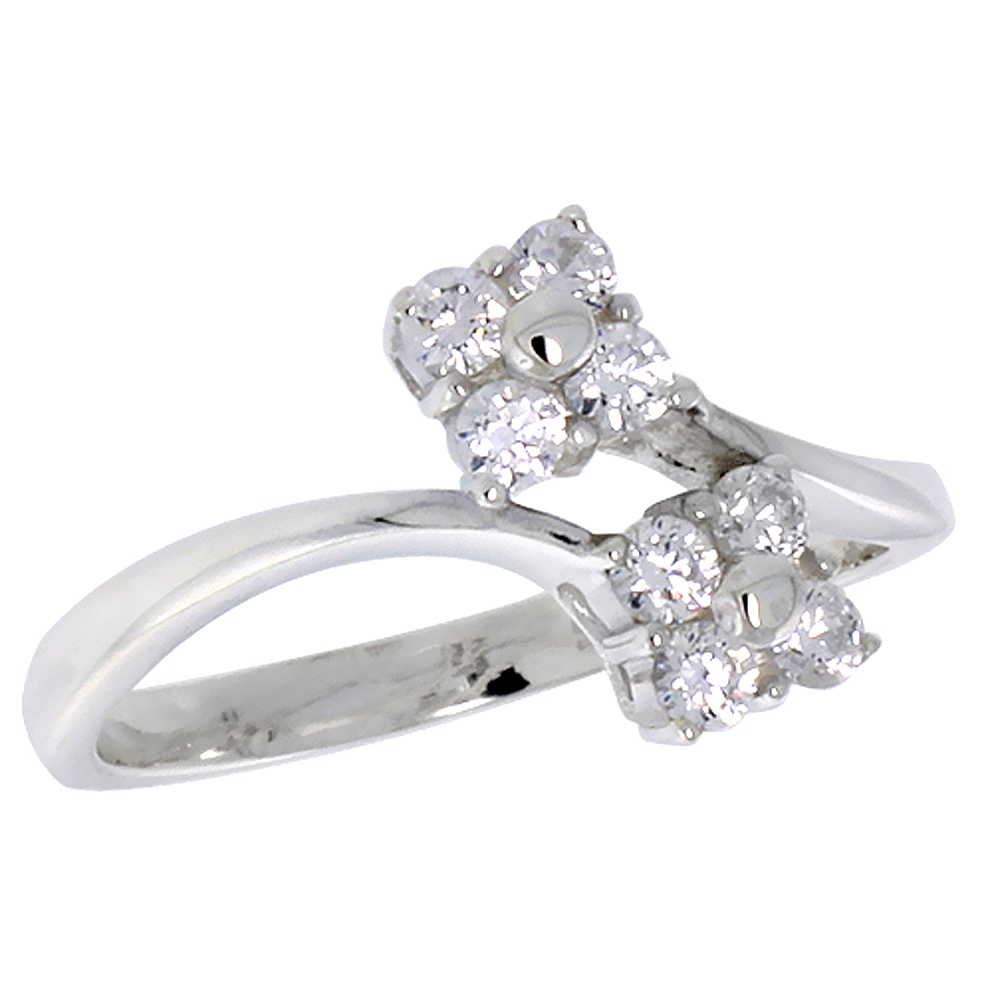 STERLING SILVER FLORAL STONE RING FOR WOMEN 1/2 INCH SIZES 6 - 10