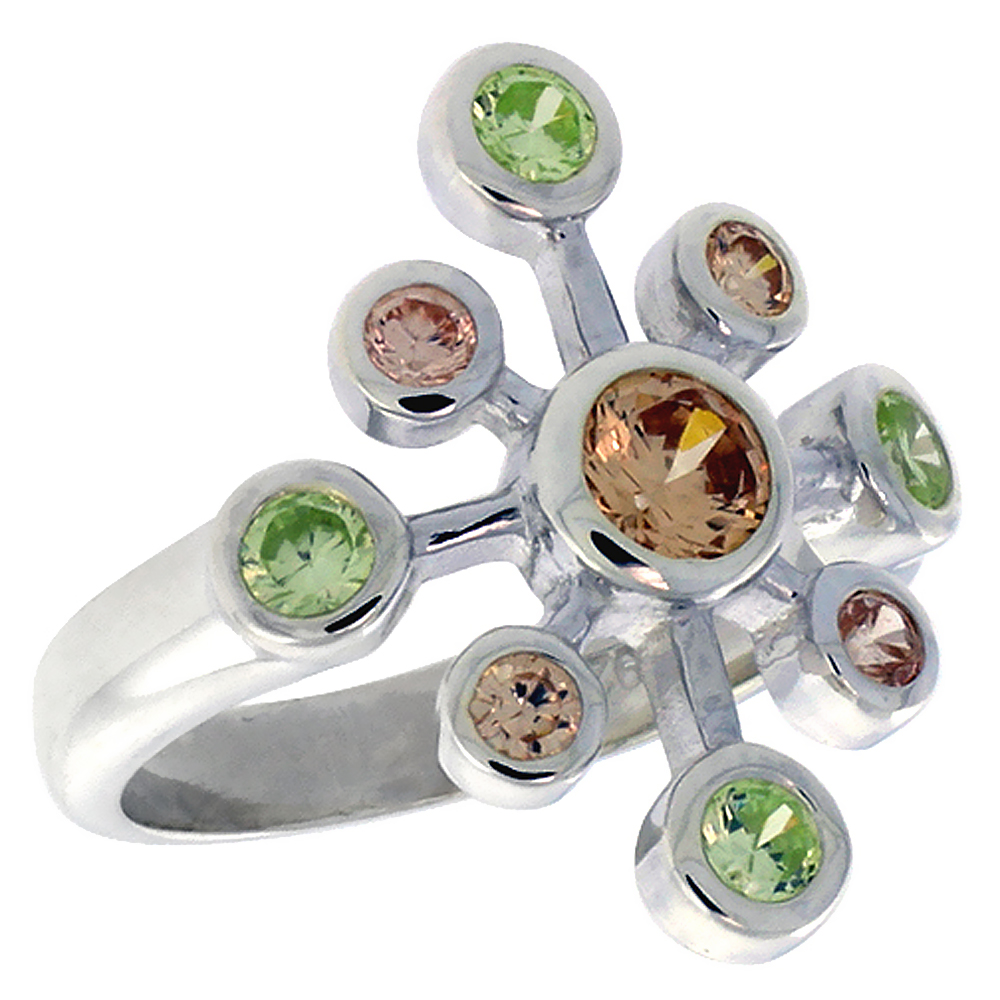 Sterling Silver Snowflake Right Hand Ring Peridot &amp; Citrine-Color 7/8 inch wide 7/8 inch, sizes 6 - 10