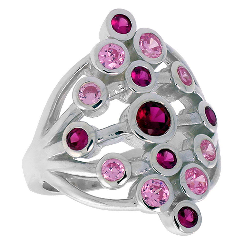 STERLING SILVER DIAMOND-SHAPED RIGHT HAND RING FOR WOMEN 1 INCH SIZES 6 - 10