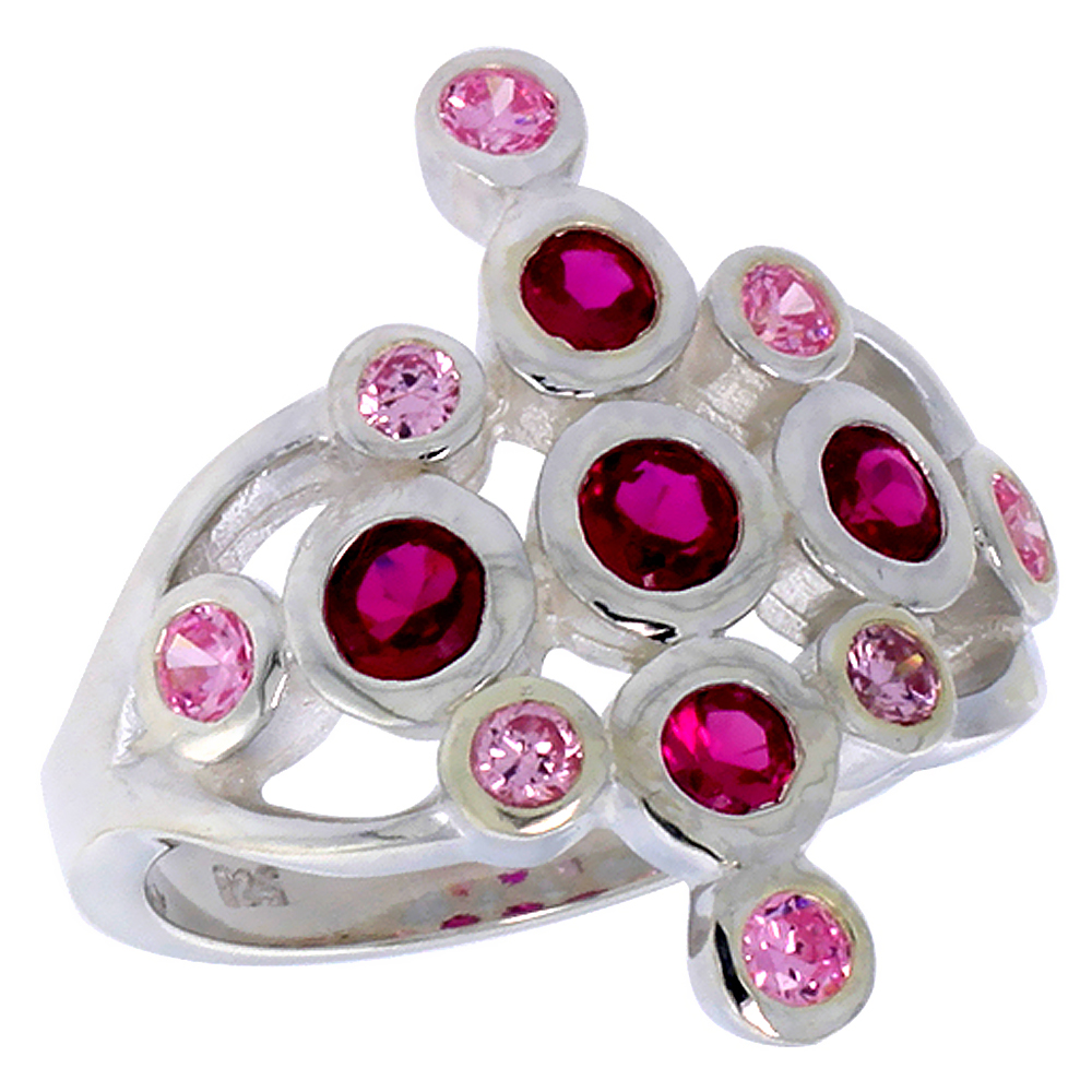 STERLING SILVER DIAMOND-SHAPED RIGHT HAND RING FOR WOMEN 7/8 INCH SIZES 6 - 10