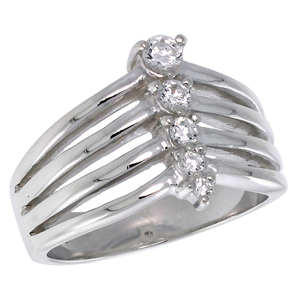 STERLING SILVER WHITE CZ RIGHT HAND JOURNEY RING FOR WOMEN 1/2 INCH FLAWLESS POLISHED FINISH SIZES 6 - 10
