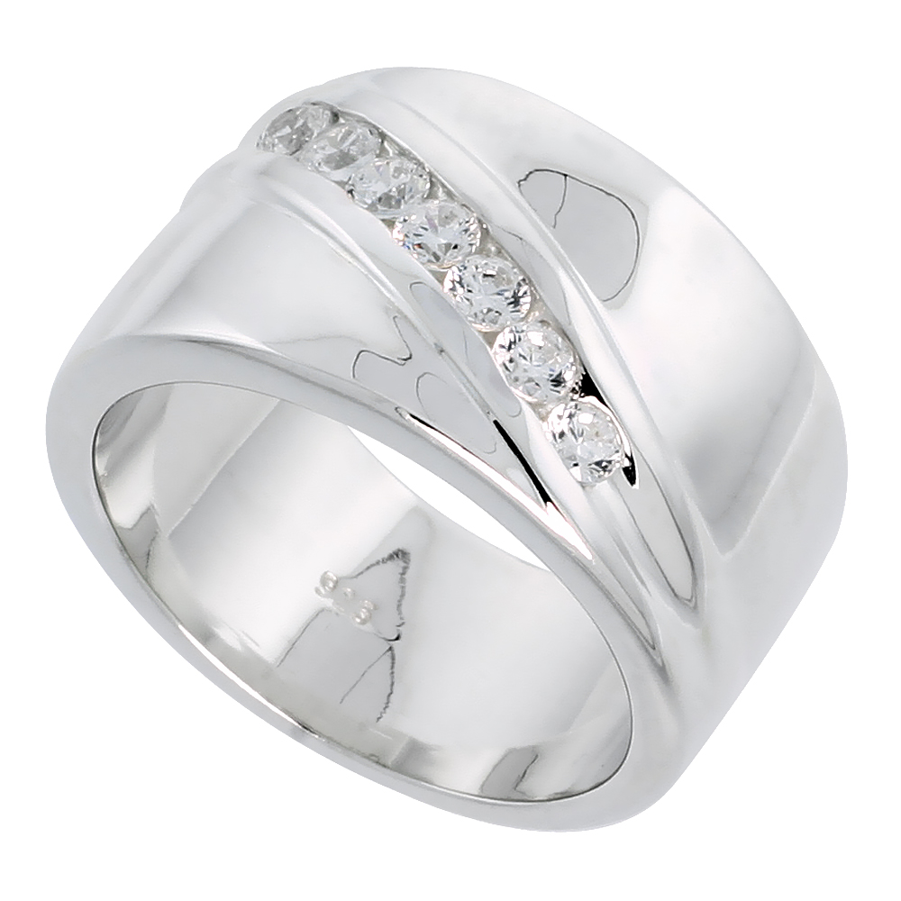 Mens Sterling Silver Cubic Zirconia Ring Brilliant Cut, sizes 8 to 13