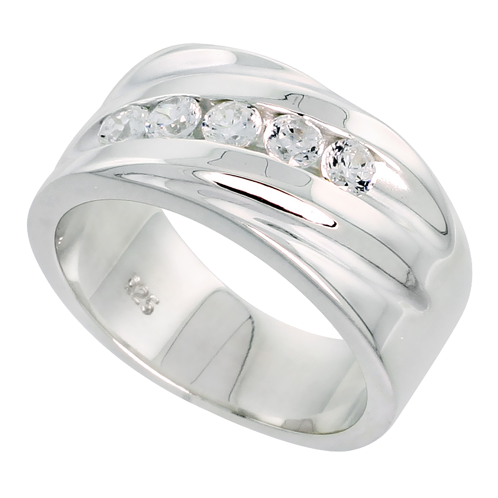 10MM STERLING SILVER CUBIC ZIRCONIA RING MEN GROOVED BRILLIANT CUT FLAWLESS POLISHED FINISH SIZES 8 TO 13