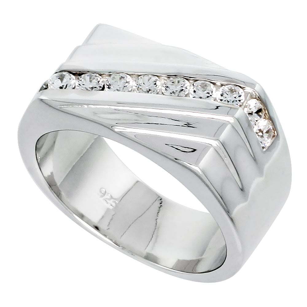 Mens Sterling Silver Cubic Zirconia Ring Brilliant Cut, sizes 8 to 13