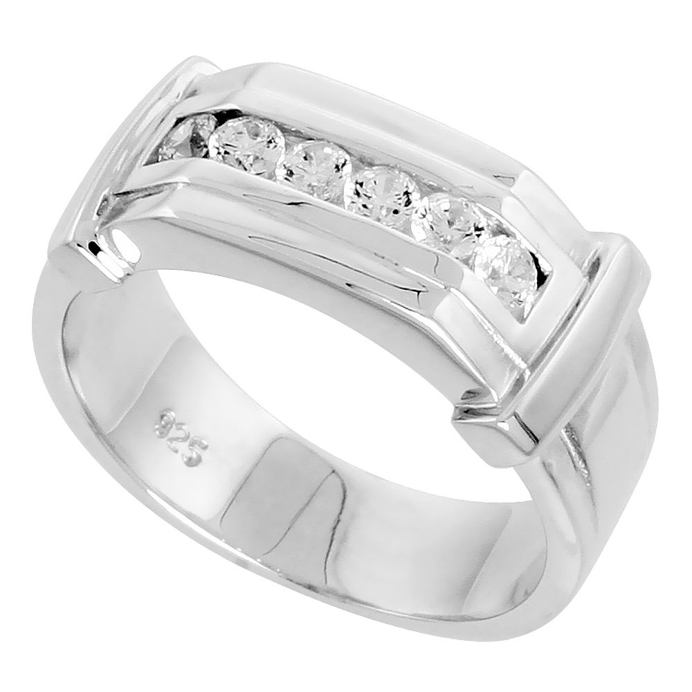 Mens Sterling Silver Cubic Zirconia Ring Brilliant Cut, sizes 8 to 13