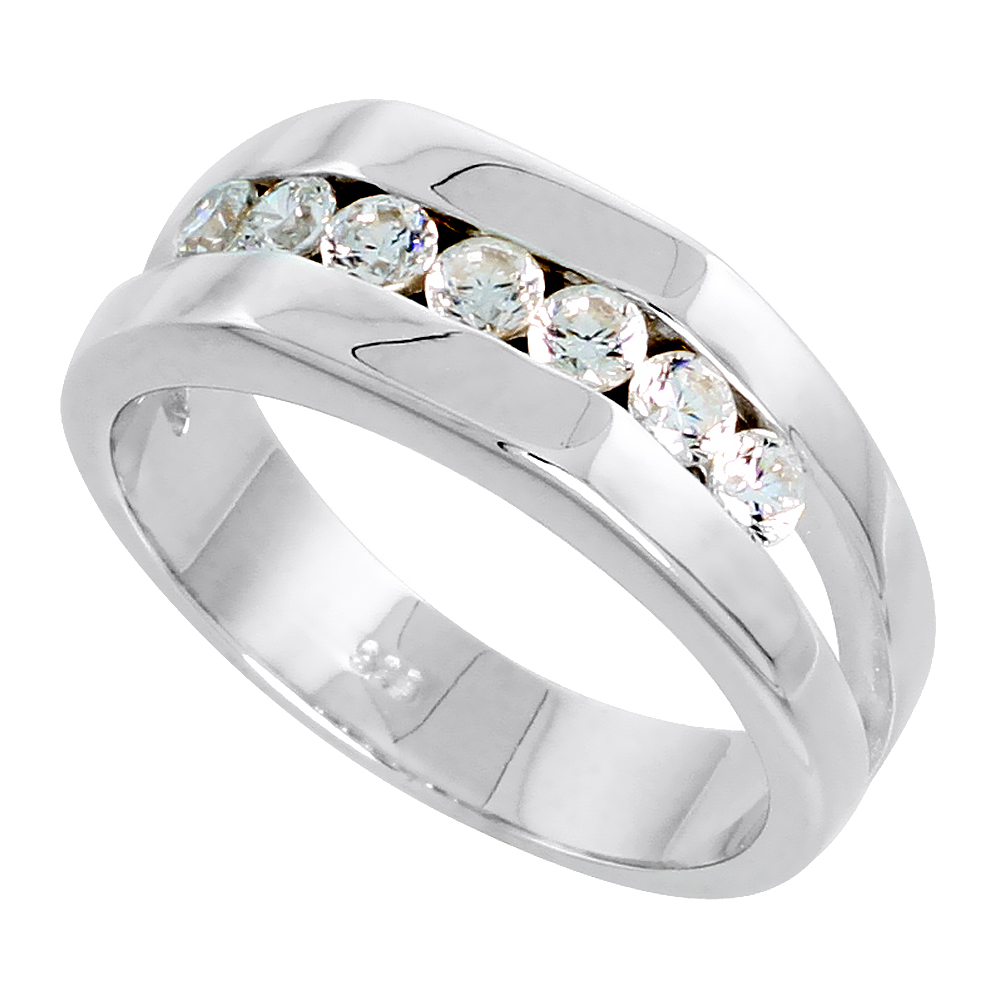 MENS STERLING SILVER CUBIC ZIRCONIA RECTANGULAR RING CHANNEL SET FLAWLESS POLISHED FINISH SIZES 8 TO 13