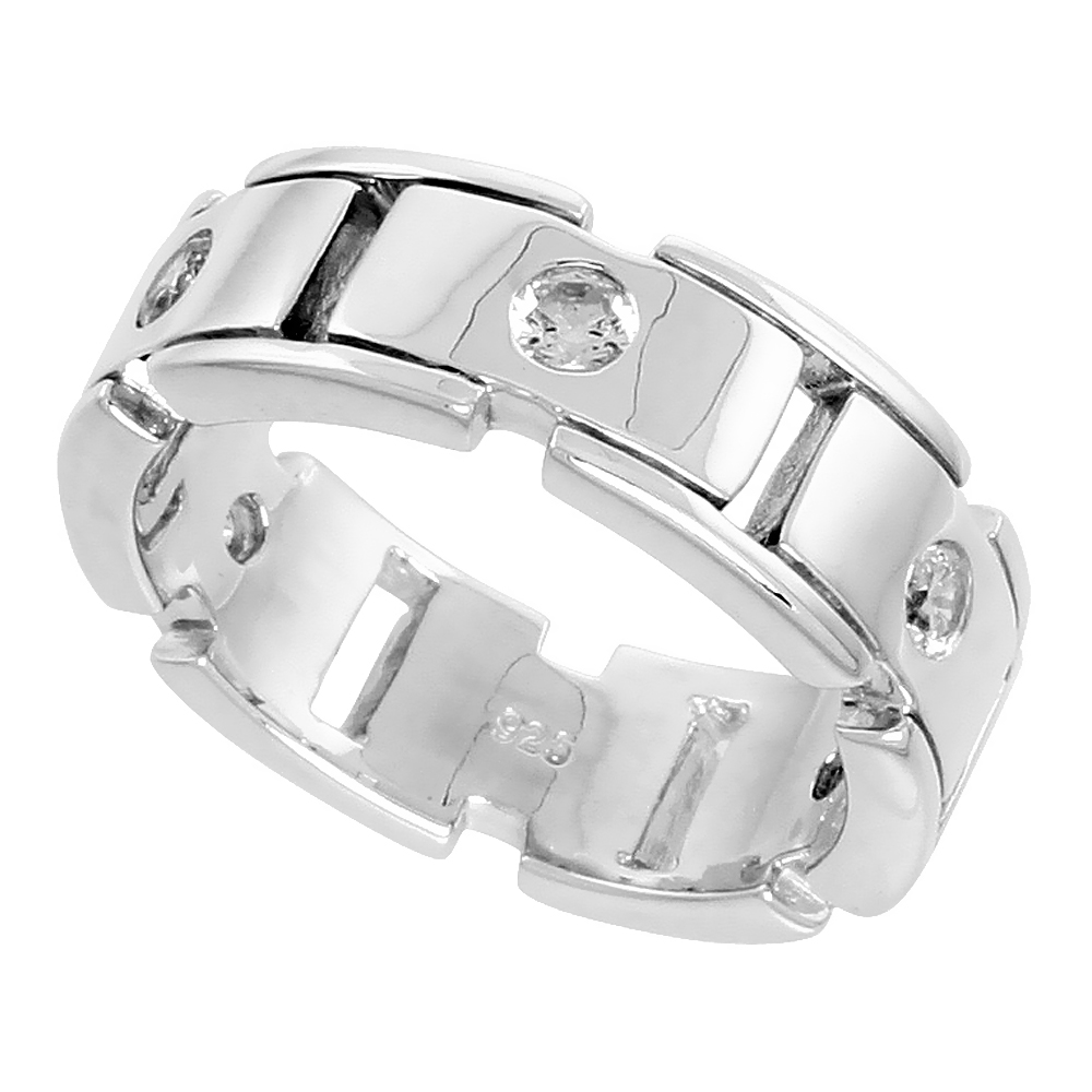 Mens Sterling Silver Cubic Zirconia Ring Brilliant Cut, sizes 8 to 13