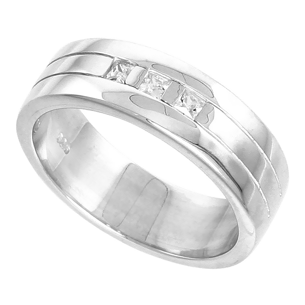 Mens Sterling Silver Cubic Zirconia Ring Brilliant Cut, sizes 8 to 13