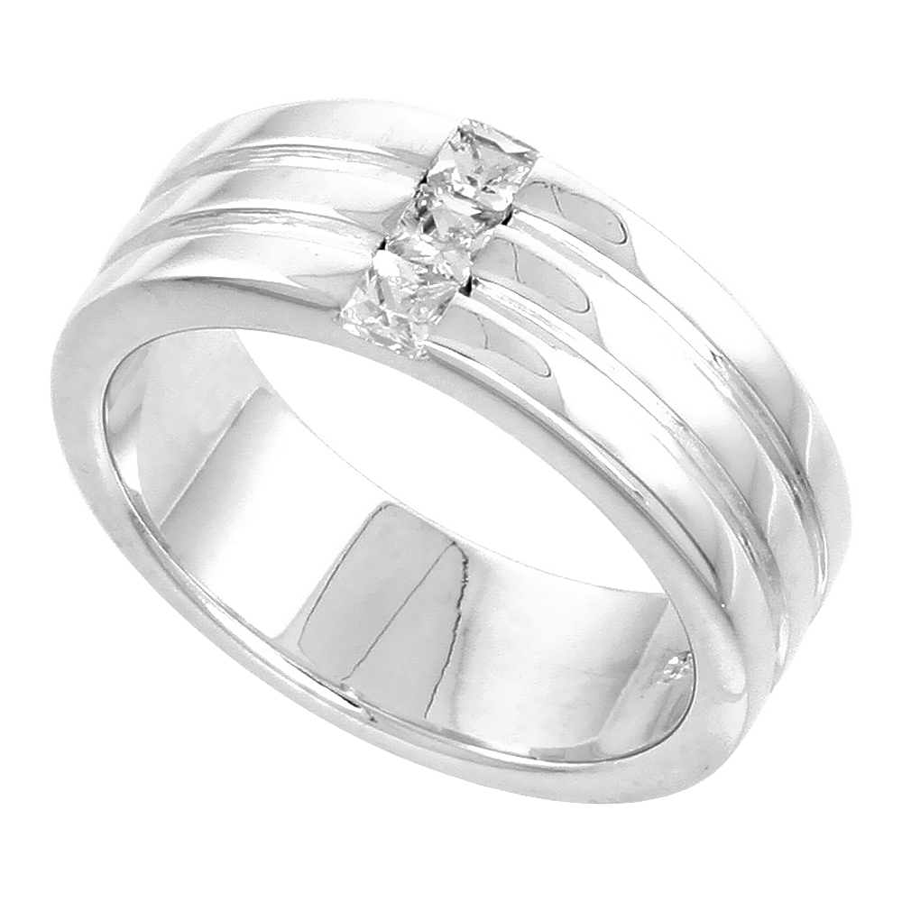 Mens Sterling Silver Cubic Zirconia Ring Brilliant Cut, sizes 8 to 13