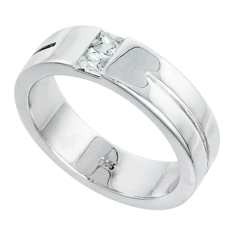 Mens Sterling Silver Cubic Zirconia Ring Brilliant Cut, sizes 8 to 13