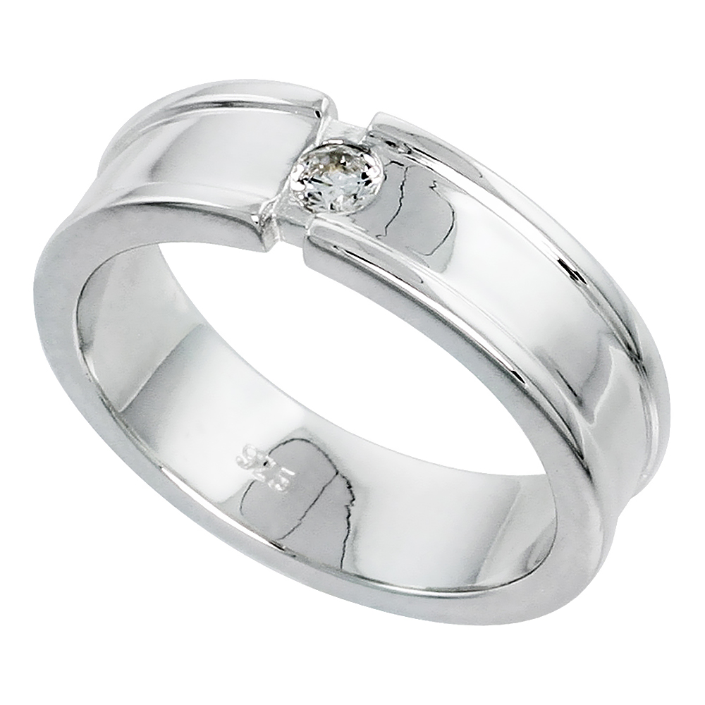 Mens Sterling Silver Cubic Zirconia Ring Brilliant Cut, sizes 8 to 13