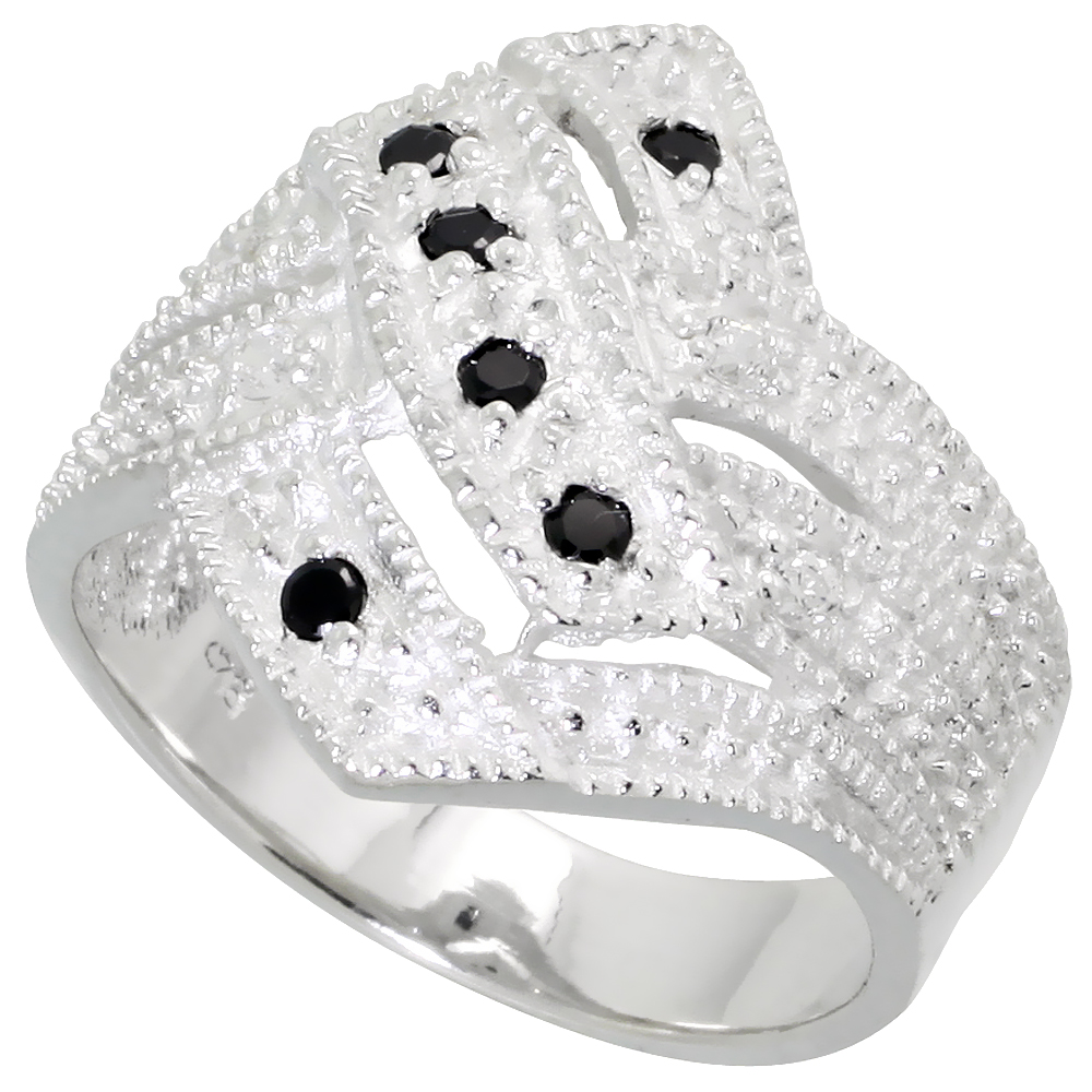 Sterling Silver Cubic Zirconia Diamond-shaped Ring, Black &amp; White sizes 6 - 10, 3/4 inch wide, size 6
