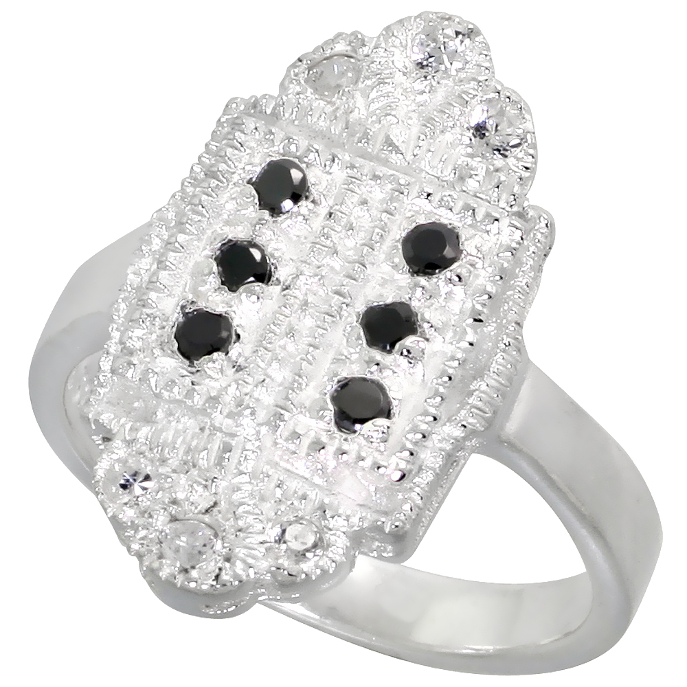 Sterling Silver Cubic Zirconia Marquise-shaped Ring, Black &amp; White sizes 6 - 10, 3/4 inch wide