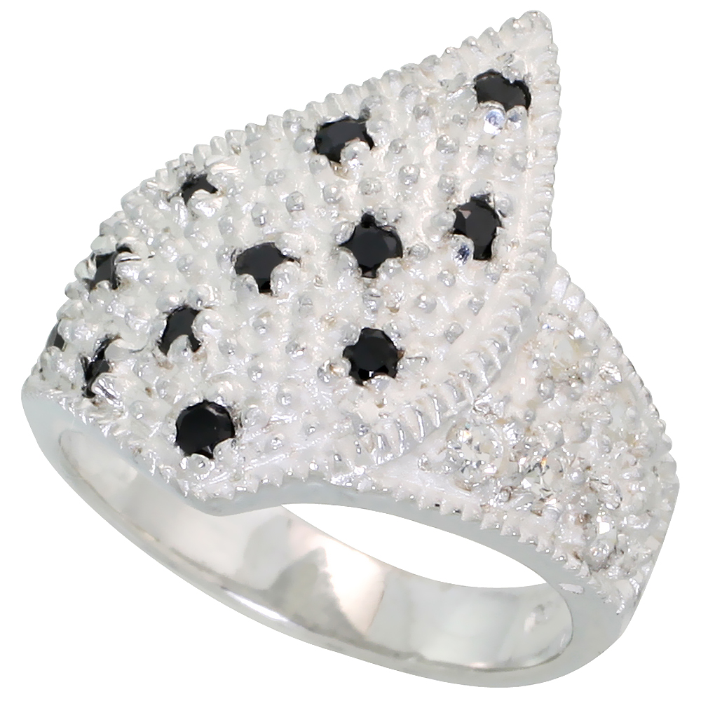 Sterling Silver Cubic Zirconia Freeform Ring, Black & White sizes 6 - 10, 3/4 inch wide