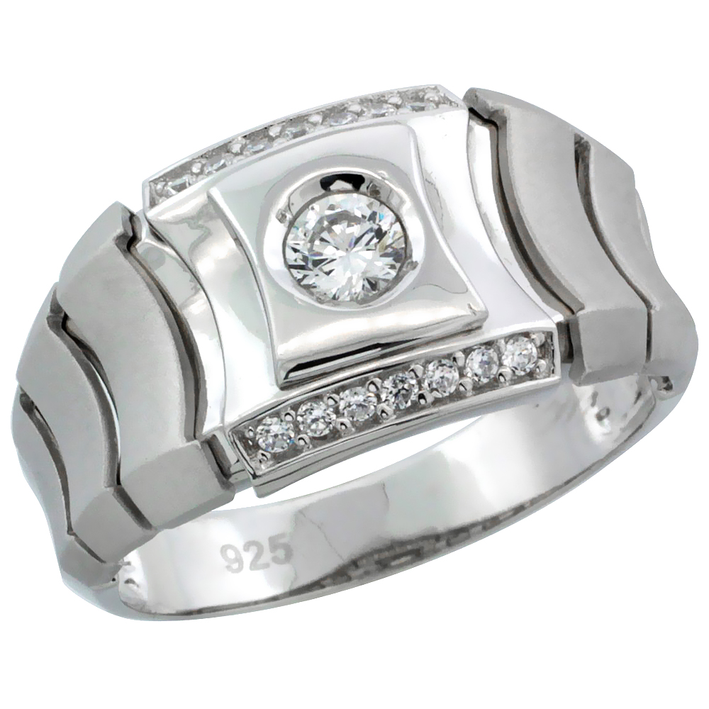 MENS STERLING SILVER CUBIC ZIRCONIA STYLE RING 1/2 INCH WIDE
