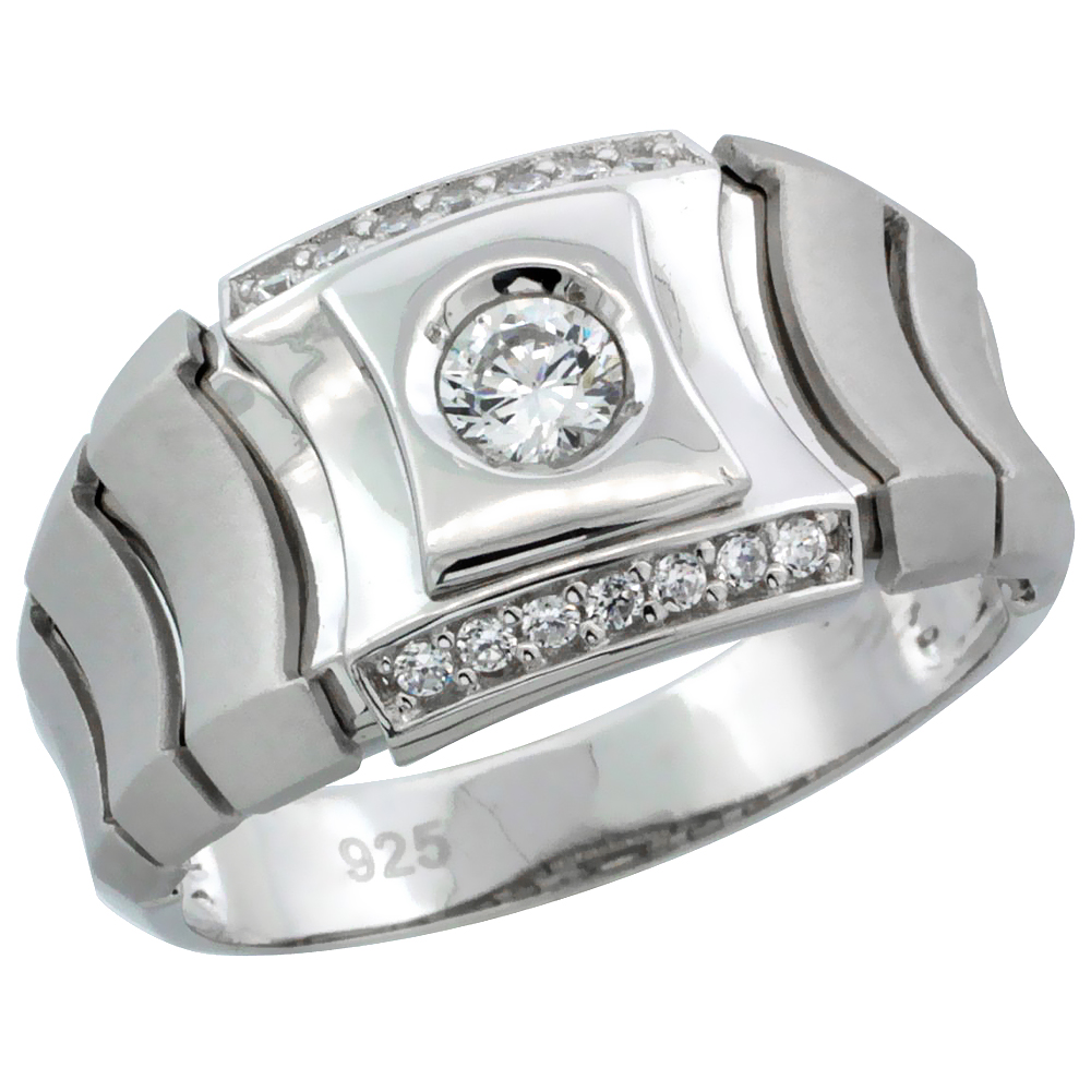 Mens Sterling Silver Cubic Zirconia Style Ring 1/2 inch wide