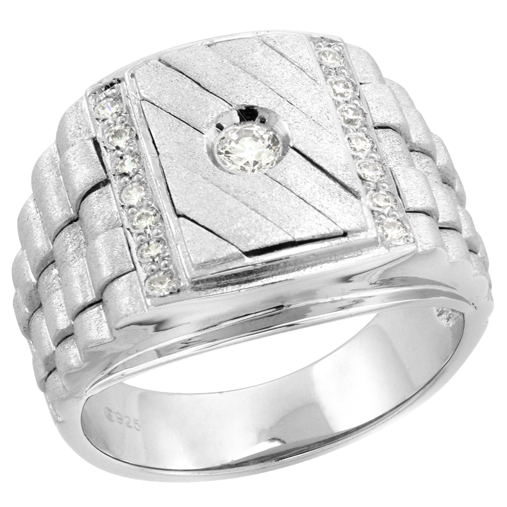 STERLING SILVER ROLEX STYLE CZ SIGNET RING FOR MEN 3/4 INCH SIZE 8-14