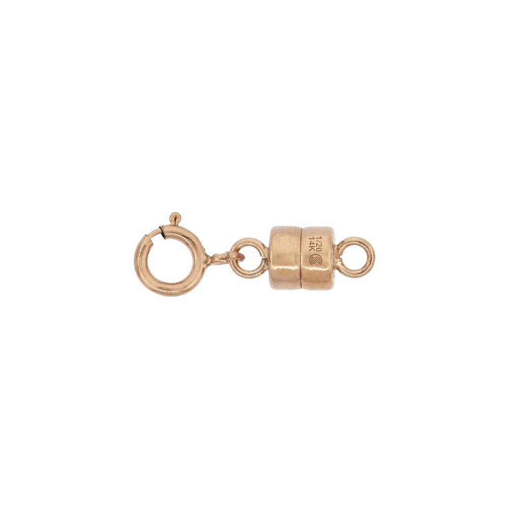 14K ROSE GOLD-FILLED 4 MM MAGNETIC CLASP CONVERTER FOR LIGHT NECKLACES USA, SQUARE EDGE 5.5 MM SPRING RING